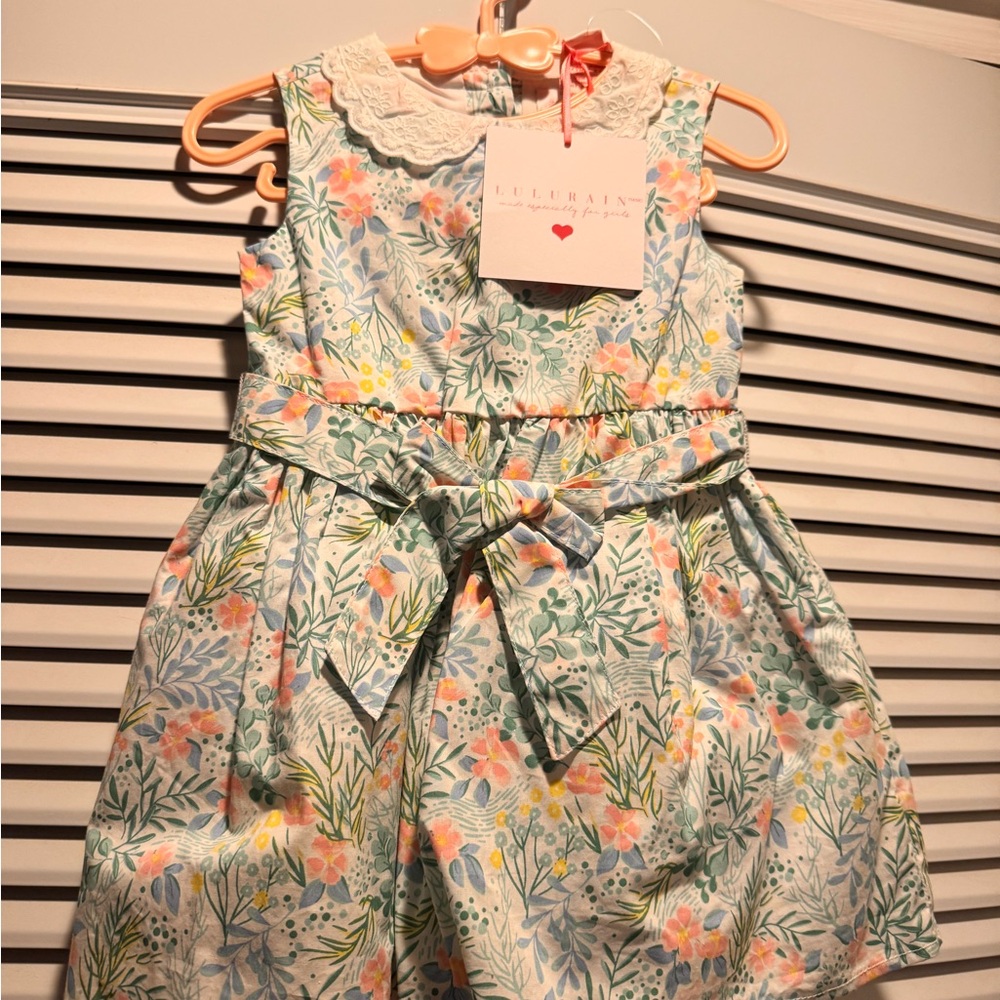 Girls' Floral Lace-Collar Dress in Pastel Green by